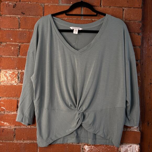 Athleta Embody Twist Front Top in Minimalistic Grey Sage Green Sz L Minimal - Picture 2 of 7